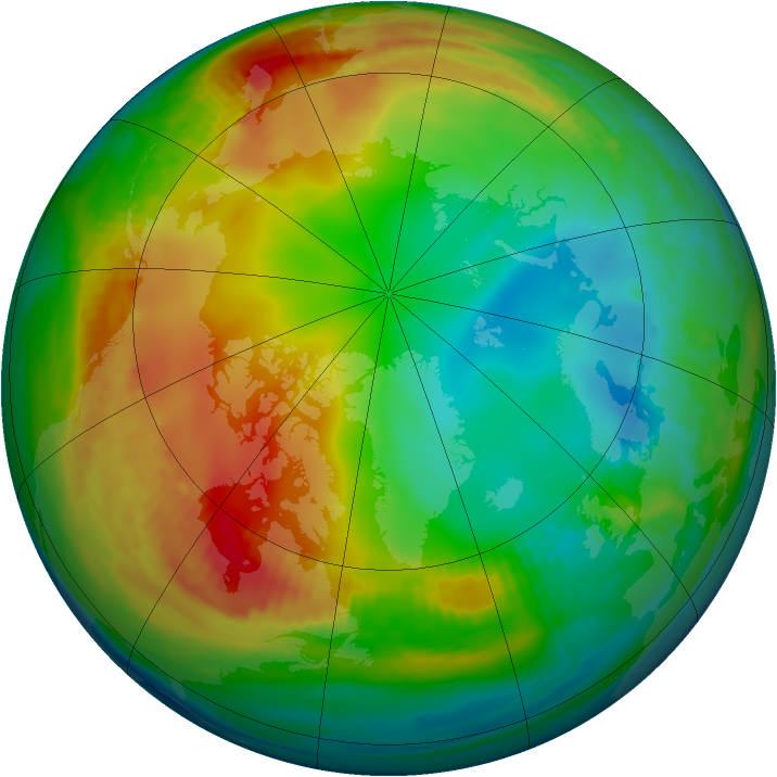 Arctic ozone map for 25 December 1981